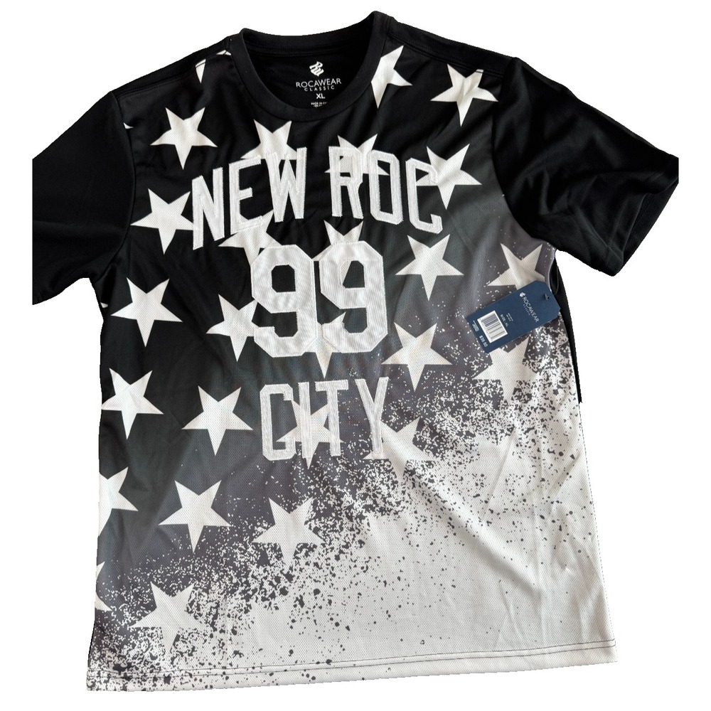Rocawear Y2K T-shirt Black XL Cotton Stars New Roc City Sewn on Patches New Old